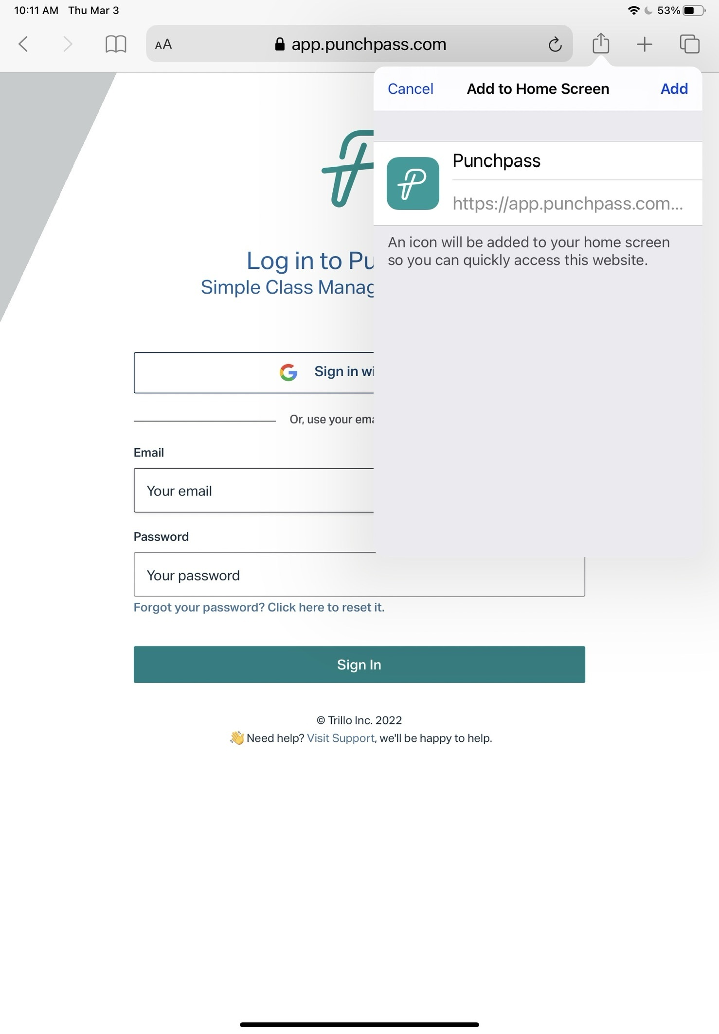 Click Add to Home Screen