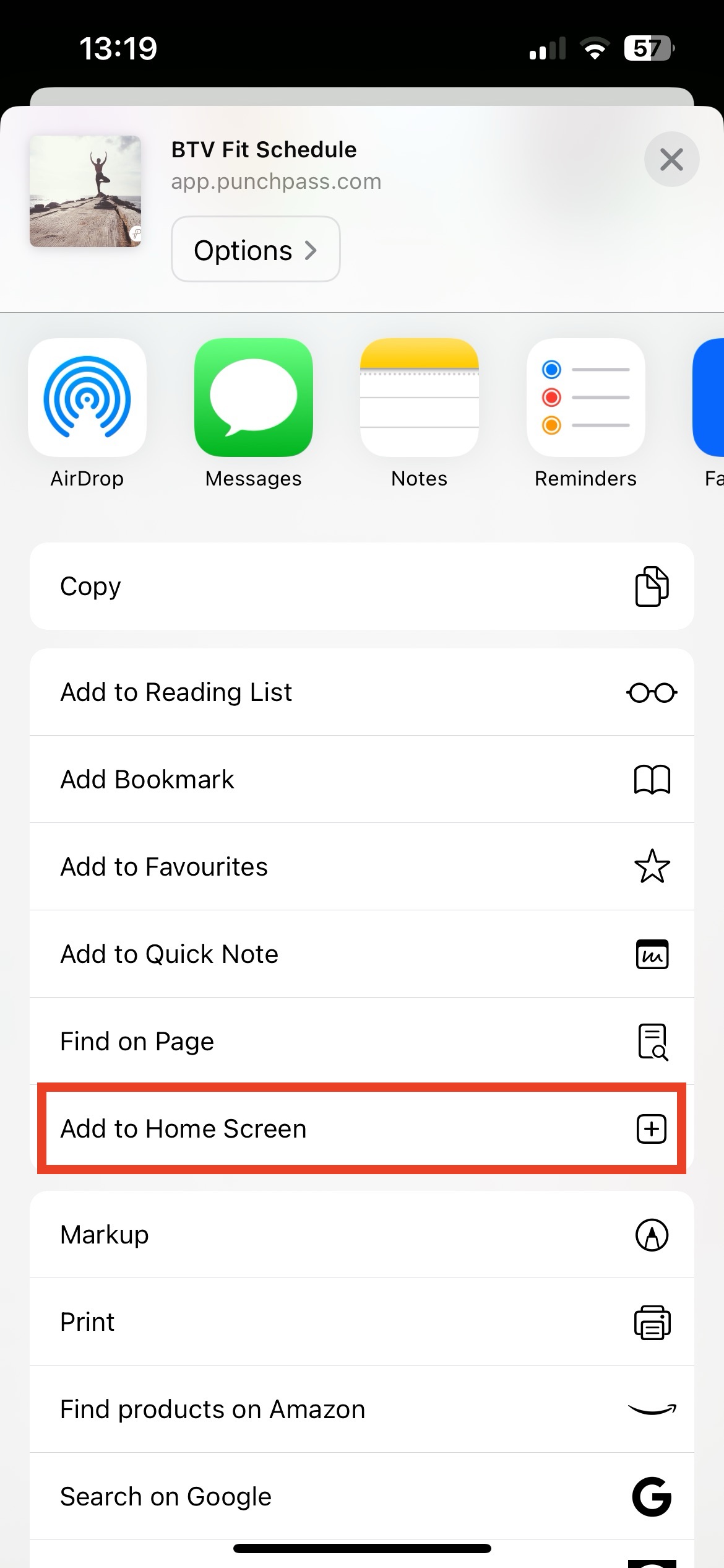 Click Add to Home Screen