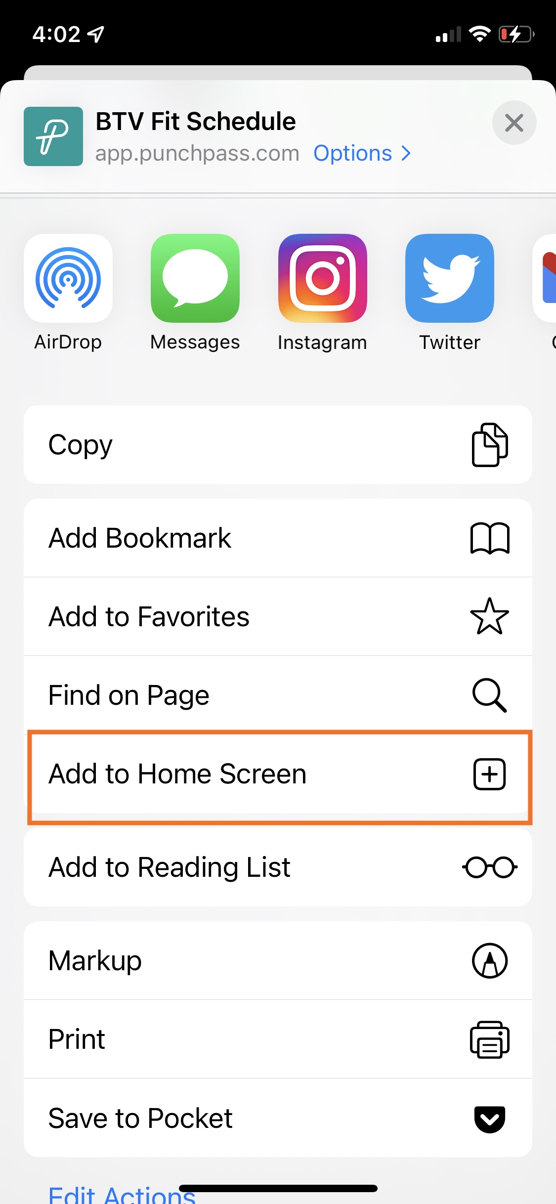 Click Add to Home Screen
